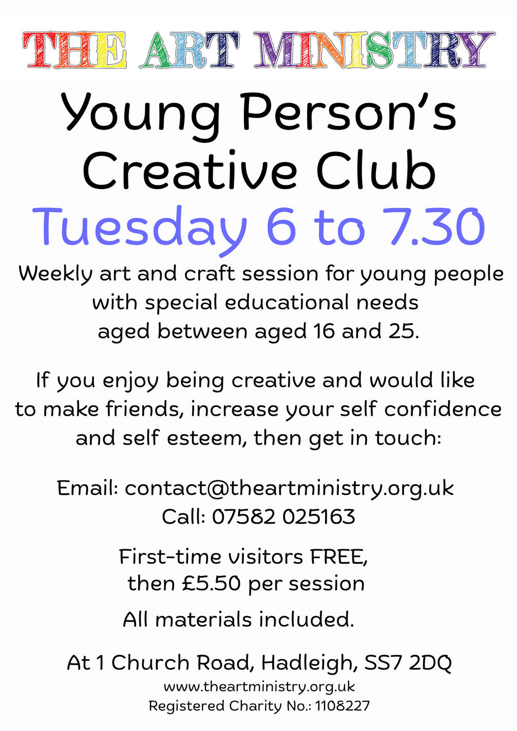 Click to make bigger Flyer about our Tuesday session for young people with additional needs - opens new window, click to return